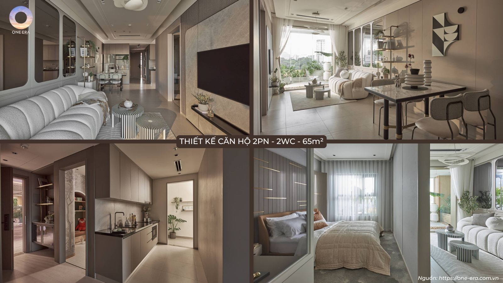 Nhà mẫu căn hộ 2 phòng ngủ 2 vệ sinh diện tích 65m2 tại One Era