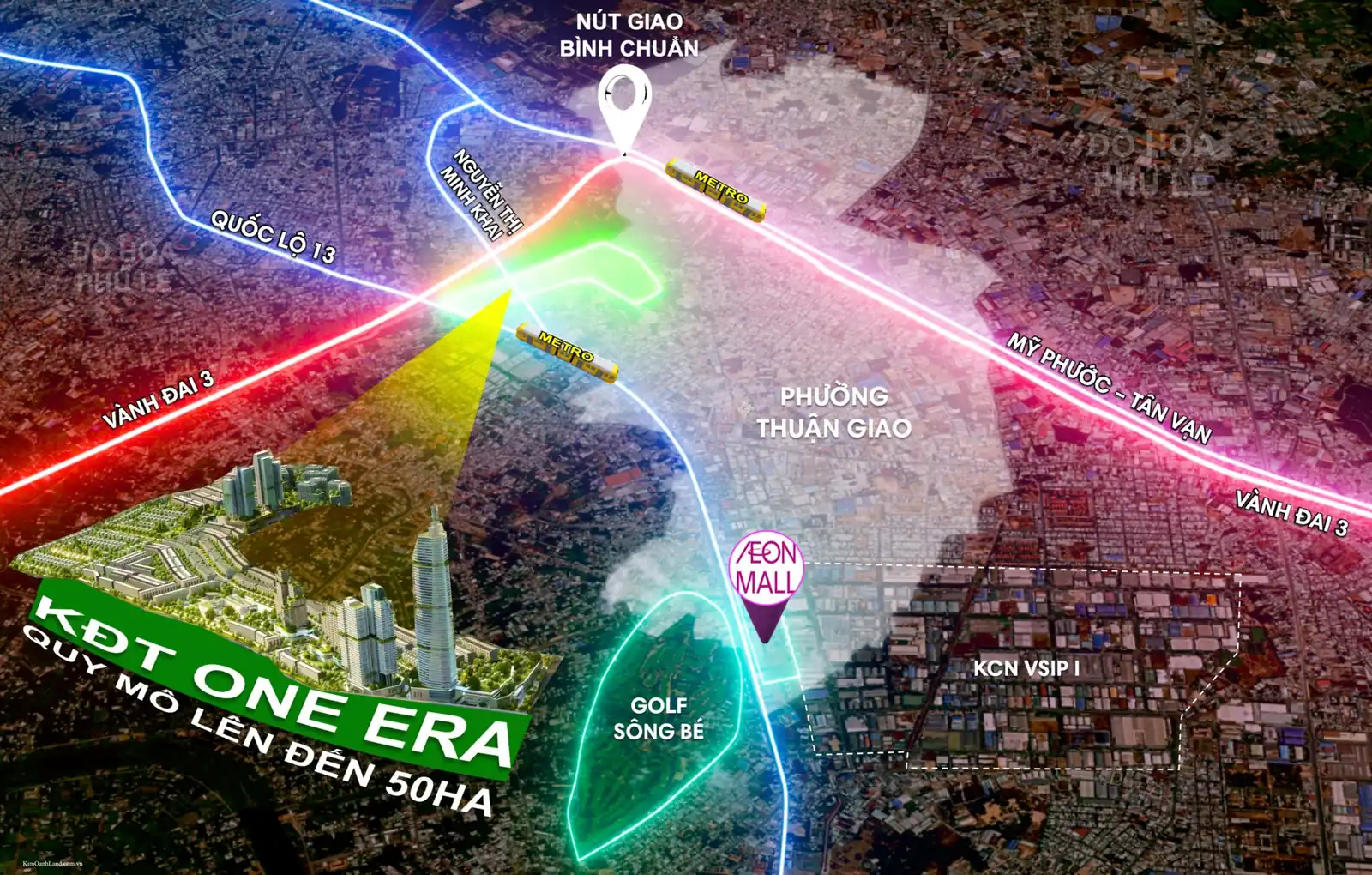 Vị trí dự án One Era tiếp giáp trục Quốc lộ 13